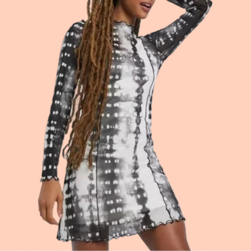 STRADIVARIUS Mock Neck Mesh Dress w/ Slip